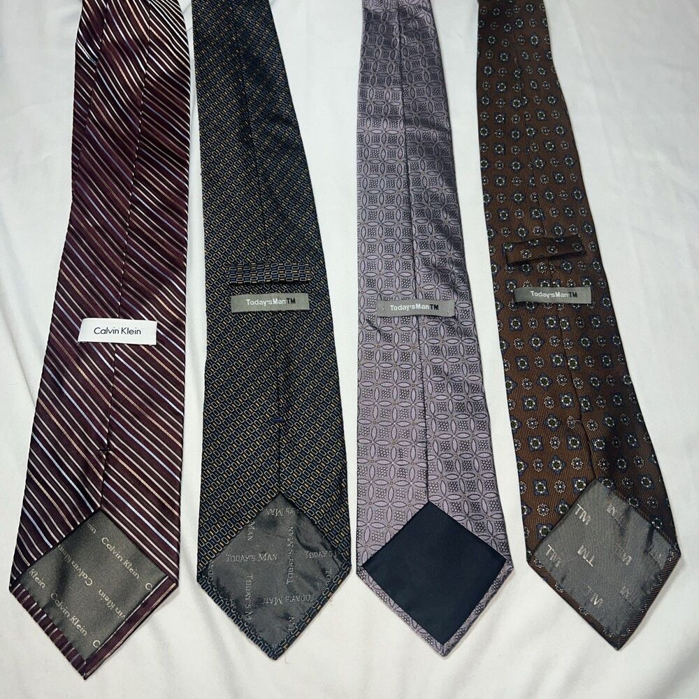 Today’s Man &‎ Calvin Klein 4-Tie Bundle 100% Silk 3 1/4” - 3 1/2” Made In Italy